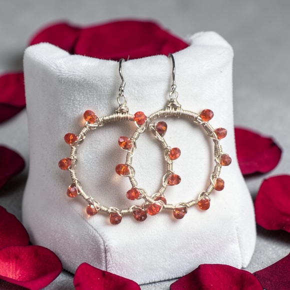 Rasbeauty Roses Jewelry - Watermelon Crystal Silver Hoops
